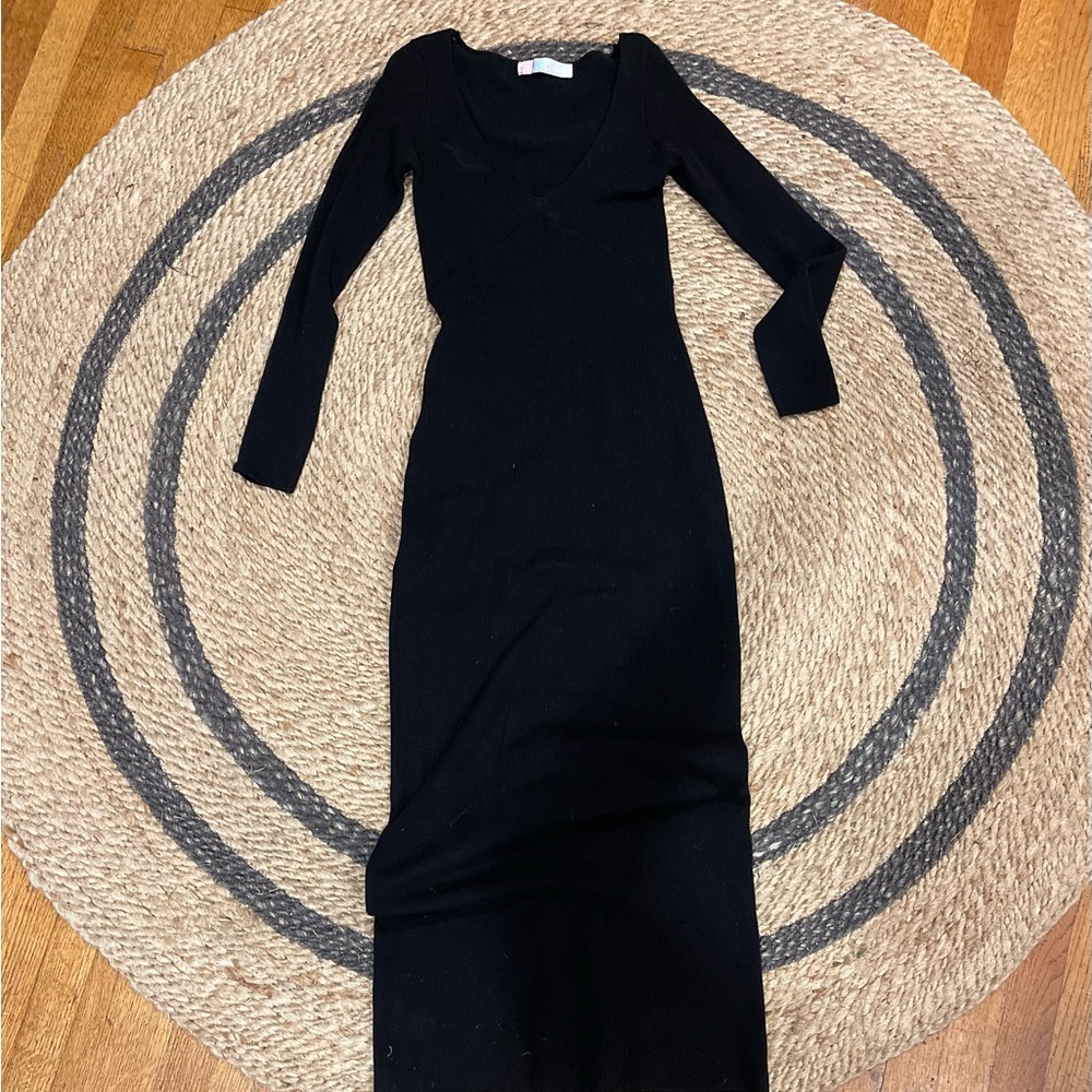 Free People-beach- Black ribbed Maxi Dress with Long Sleeves size small